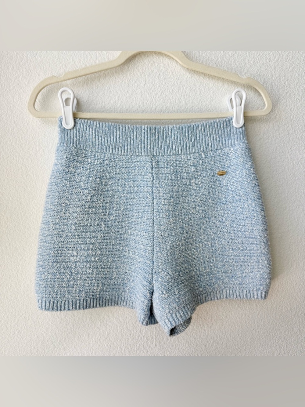 Lily Brown High-Waist Light Blue Tweeds Knit Shorts